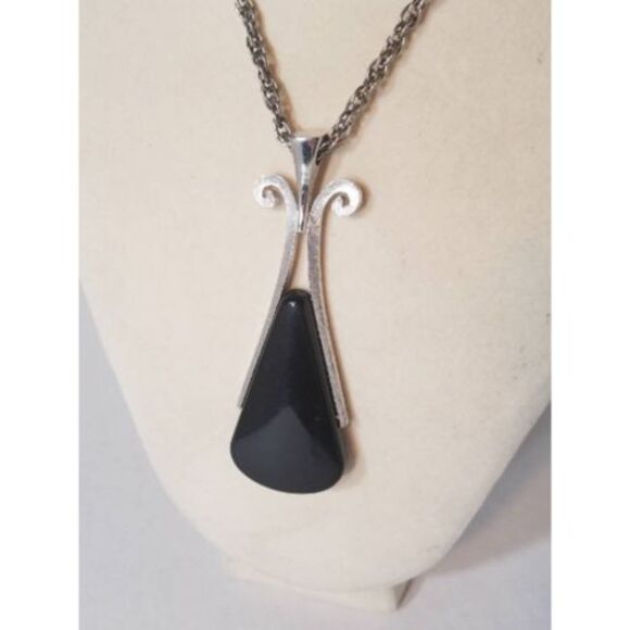 Avon Jewelry - Vintage Avon necklace Large black pendant with silver tone chain.